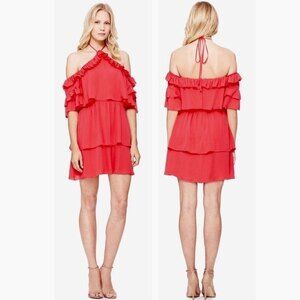 Parker Lorenzo Ruffled Cold Shoulders Red Dress 4 NWOT